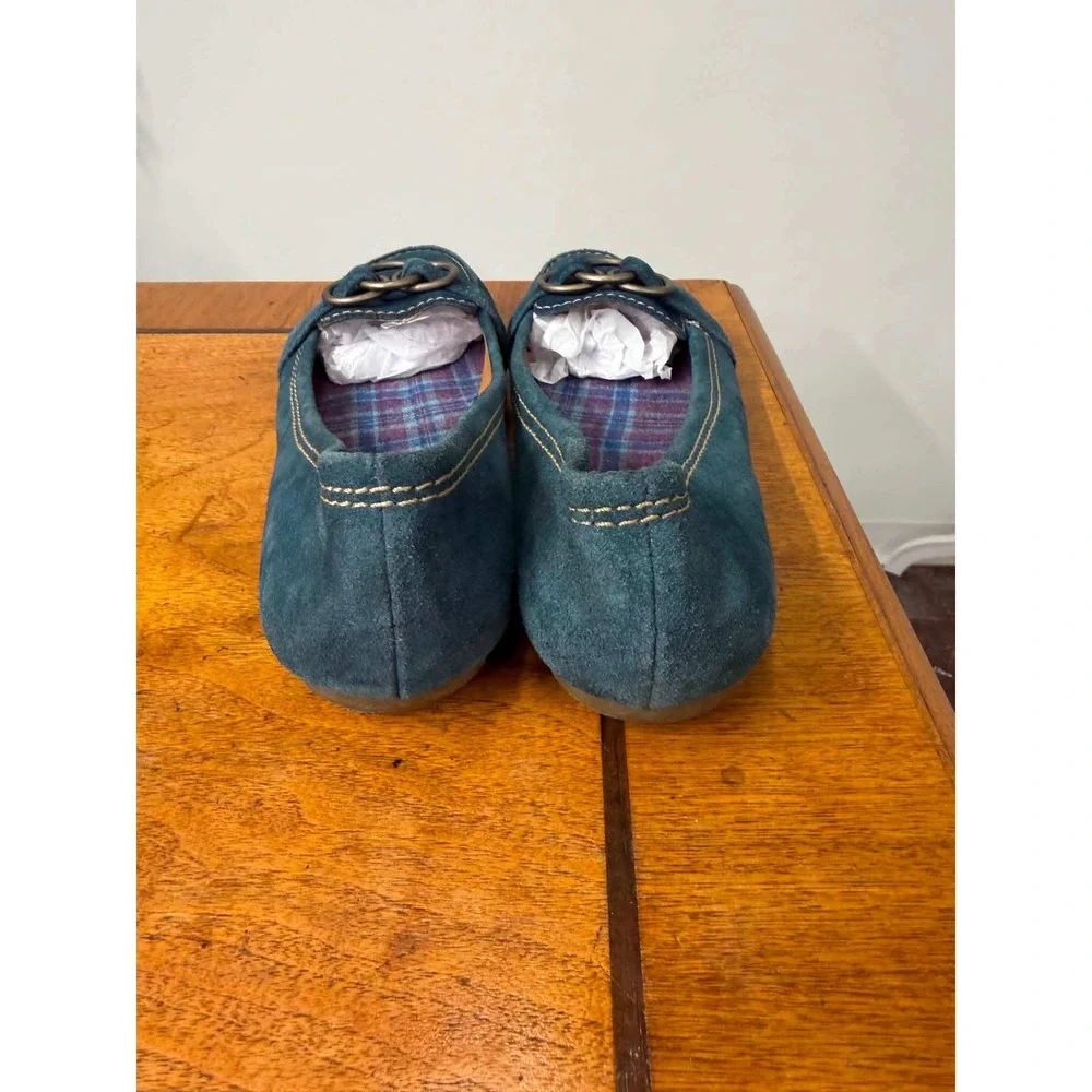 Mossimo Supply Co Teal Blue Suede Loafers Ring Detail Plaid Lining Womens 10